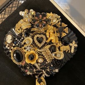 PUPPY Love VtG Jewelry embellished Hand Mirror. One of a kind.